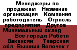 Менеджеры по продажам › Название организации ­ Компания-работодатель › Отрасль предприятия ­ Другое › Минимальный оклад ­ 15 000 - Все города Работа » Вакансии   . Тверская обл.,Вышний Волочек г.